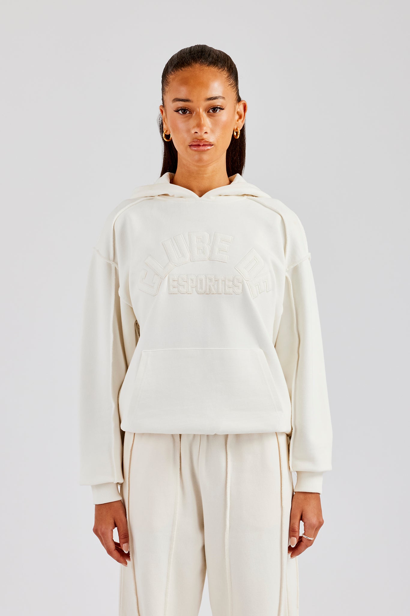 Oversize-Kapuzenpullover mit Overlock-Muster - Off White